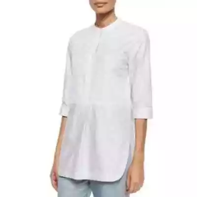 VINCE SHEER MID PLACKET 3/4 SLEEVE COLLARLESS TUNIC WHITE Size Large • $45.99