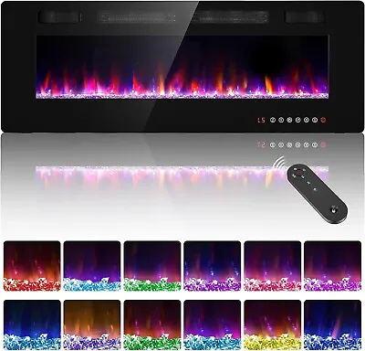 60'' Electric Fireplace Insert Recessed&Wall-Mounted Heater Room Decor Remote • $259.99