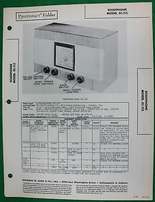 Original 1946 Sams Photofact Echophone Radio Model EC-113 • $15.99