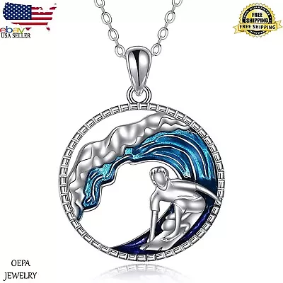 Wave Necklace 925 Silver Surf Blue Ocean Beach Necklace For Women Men Jewelry • $100