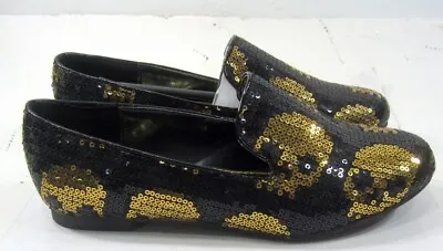New Ladies Black Gold Sequin Low Heel Slip On Ballet Flats WOMEN Size 6 • $9.99