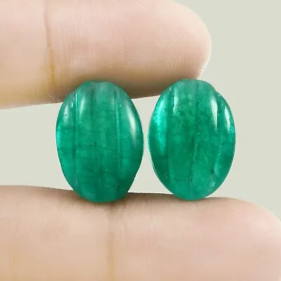 AAA Natural Zambian Emerald Curving Corrundom Oval Beads Pair Gemstone 18x13 MM • $48.75