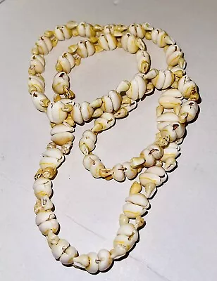 Vintage Hawaiian Cowrie & Mini Sea Shell Necklace Natural Boho Beaded Lei • $9.99