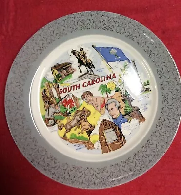 VINTAGE COLORFUL South Carolina STATE PLATE 9.5” Diameter Made In U.S.A • $9