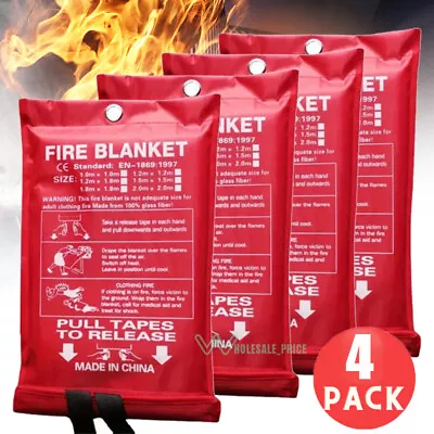 4xFIRE BLANKET Fiberglass Emergency Fire Extinguisher Home Office Prepared LARGE • $39.69