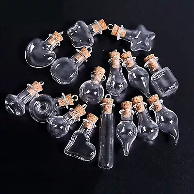 10 Mini Empty Glass Bottle Vials Cork Pendants Wish Bottles 10 Style For Choice • $3.99