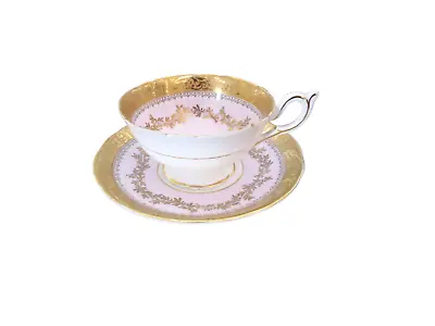 Vintage Foley Bone China Pale Pink Leaf Design W Heavy Gold Tea Cup W Saucer • $59.99