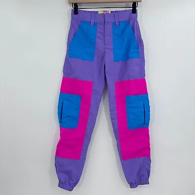 ALAB Retro 80s Colorful Pants Juniors XS Vintage Nylon Joggers Pockets Light • $11.19