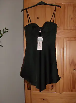 Oh Polly Ladies Black Corset Style Dip Hem Dress UK Size 8 New With Tags • £19.99