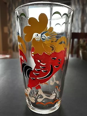 Vintage MCM Hazel Aster Rooster Red/Green/Yellow Large Glass Tumbler HTF • $14