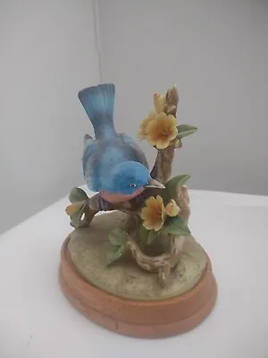 Beautiful Vintage Andrea Of Sadek Blue Bird Figurine & Wood Base 7   Japan • $20