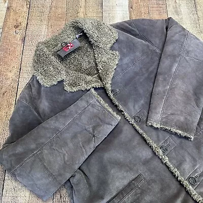 Vintage Marlboro Gear Brown Suede Leather Jacket Sherpa  Lined Coat Sz L • $75