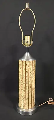 Vintage Cork Brushed Steel Cylinder MCM Mid Century Table Lamp Light 1960's • $48