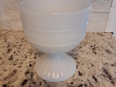 Vintage Ribbed Banded Milk Glass Compote Footed Candy Fruit Bowl Vase 5.5in • $18