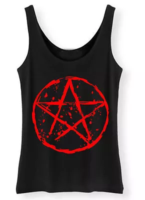 Pentagram Tank Top SCREENPRINTED Ladies Womens Rock Goth Punk Vest Biker Gothic • £11.95