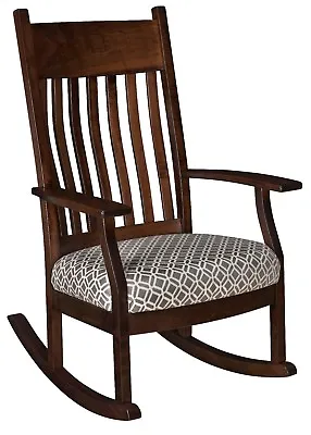 Amish Shaker Craftsman Solid Wood Rocking Chair Rocker Bent Slat Upholstered • $1179