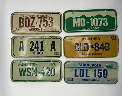 Vintage Miniature Metal License Plates Lot 6 Collectibles Bicycle Cereal Toys • $15