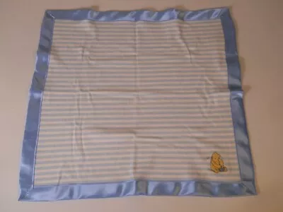 Classic Winnie The Pooh Baby Security Blanket Blue Stripes Satin Trim Disney • $24.89