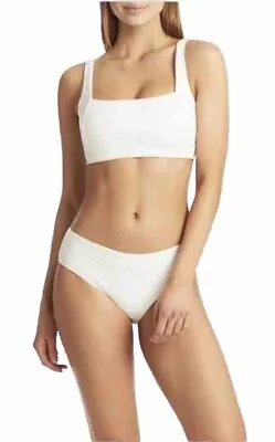 MARA HOFFMAN Size XS Two Piece Ribbed White Bathing Suit-High Waist-USA Made-NEW • $69.95