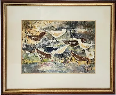 Vintage 40s-50s Original Framed Watercolor Painting Mid-Century Style Birds • $62