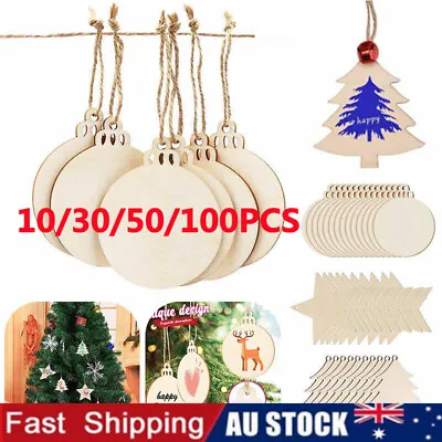 Christmas Tree Hanging Ornament Wooden Blank DIY Craft Baubles Xmas Decoration • $10.99