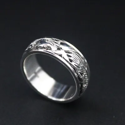 Sterling Silver Rings For Men 925 Metal Purity Dragon Turnable Ring Size 8-12 • $28.54