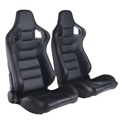 Universal 2 Pcs Reclinable Racing Seats Adjustable Bucket Seats With 2 Rail • $309.88