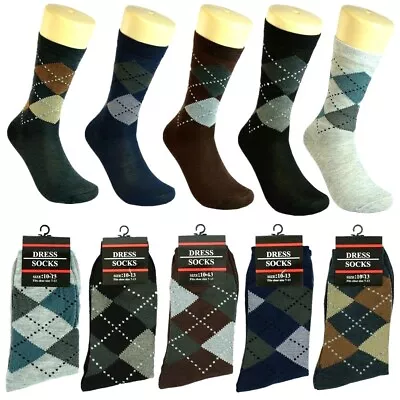 12 Pairs Men Multi-Color Argyle Cotton Fashion Casual Dress Socks 10-13 • $12.99