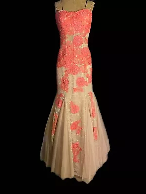 Sherri Hill Coral Nude Lace Long Formal Mermaid Evening Prom Pageant Dress 6 • $275