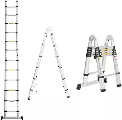 12.5Ft Telescoping Ladder A-Frame Extension Folding Ladder Aluminum 12 Steps Wit • $121.99