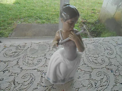 LLADRO NAO 1339 Notes On The Wind Girl Playing Flute 10  Tall 1998 • $80