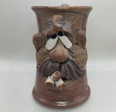 Vintage Mustache Smoking Man 3D Face Mug MMS Mahon Stoneware Pottery Silly Face • $19.99