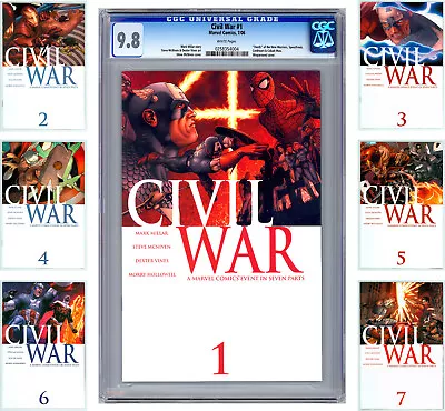Marvel Civil War #1 Cgc 9.8 +civil War #1-7 Nm- Complete Set Millar Mcniven 2006 • $269