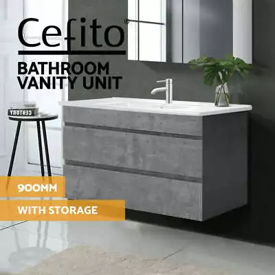 Cefito Vanity Unit 915mm Basin Bathroom Cabinet Storage Wall Hung Sink Grey • $296.95