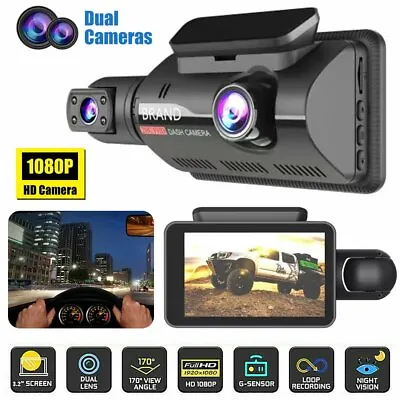 $50.99 • Buy 3 IN HD Dual Lens Car DVR Dash Cam Front And Rear Mirror Camera Video Recorder
