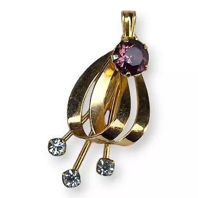 Van Dell Vintage Gold Tone Purple Clear Faceted Rhinestone Pendant 1/20 12 KT GF • $47.95