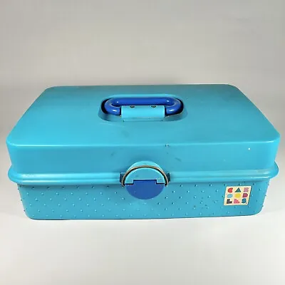 Vintage Caboodles 2710 Large Flat Makeup Storage Case Box Teal W Blue Interior • $7