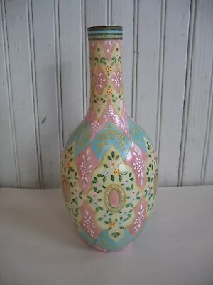 £163.35 • Buy Antique Handpainted Milk Glass Thomas Webb Moroccan Motif Vase 10  Late 1800s
