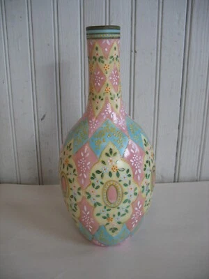 £163.35 • Buy Antique Handpainted Milk Glass Thomas Webb Moroccan Motif Vase 10  Late 1800s