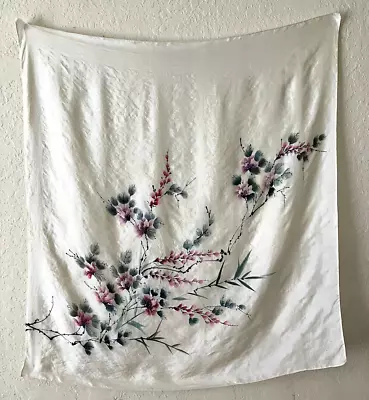 Vintage Asian Hand Painted Silk Square Scarf (33  X 35 ) • $24