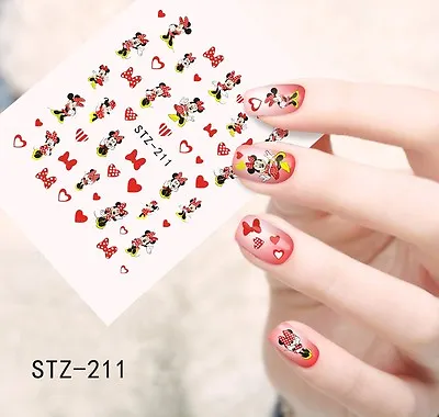 Nail Art Water Decals Stickers Transfers Red Bows Hearts Minnie Mouse (STZ211) • £1.80