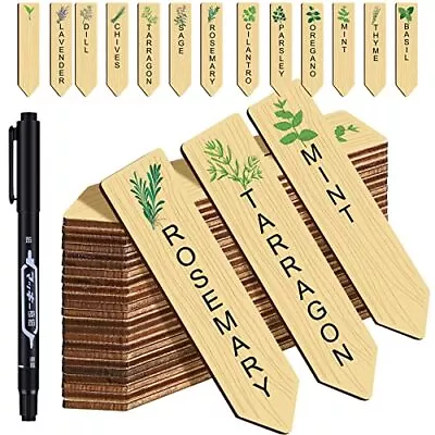 Teling 50 Pcs Wooden Plant Labels Sign With Marker Pen Indoor Garden Stakes S... • $18.21