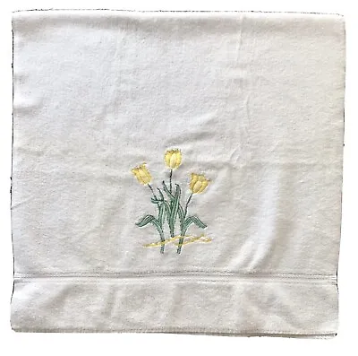 Vintage Martex New Splendor Bath Towel Yellow Tulips On White Cotton Trousseau • $22