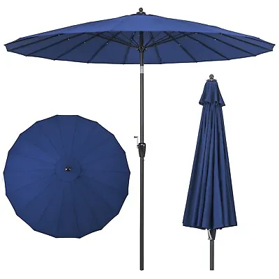 260 Cm Round Patio Sun Umbrella Outdoor Large Pulley Lift Market Umbrella • £64.95