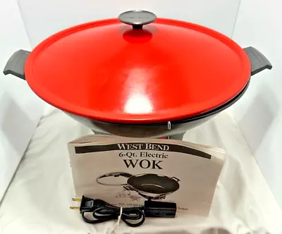 Vintage West Bend Electric Wok Red Mod#79525 W/Rack And Book #2116 • $24.95