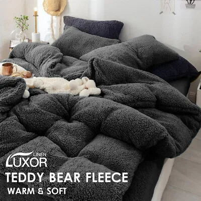 Teddy Bear Fleece Thermal Quilt Doona Cover Set Or Sheet Set Fitted Sheet -Black • $49