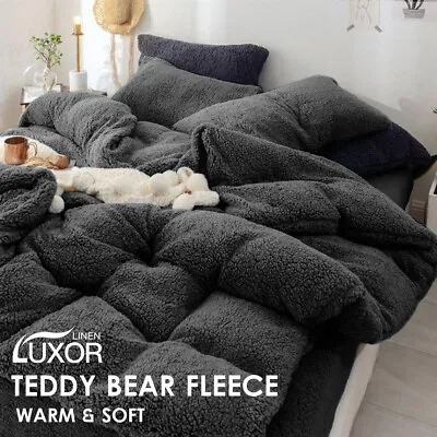 $49 • Buy Teddy Bear Fleece Thermal Quilt Doona Duvet Cover Set Or Sheet Set Fitted Sheet