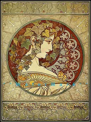 Ivy 1901 Alphonse Mucha Vintage Poster Print Restored Art Nouveau Deco Lady  • $27.45