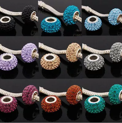 Rhinestone Crystal Swarovski European Charm Beads Silver Plated Pick Color New • $6.99