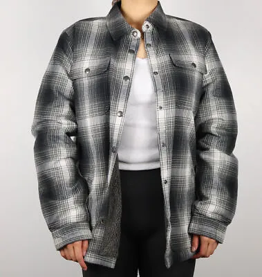 Carhartt Women's Black Grey White Plaid Snap On Button Sherpa Lined Shirt Jacket • $131.40